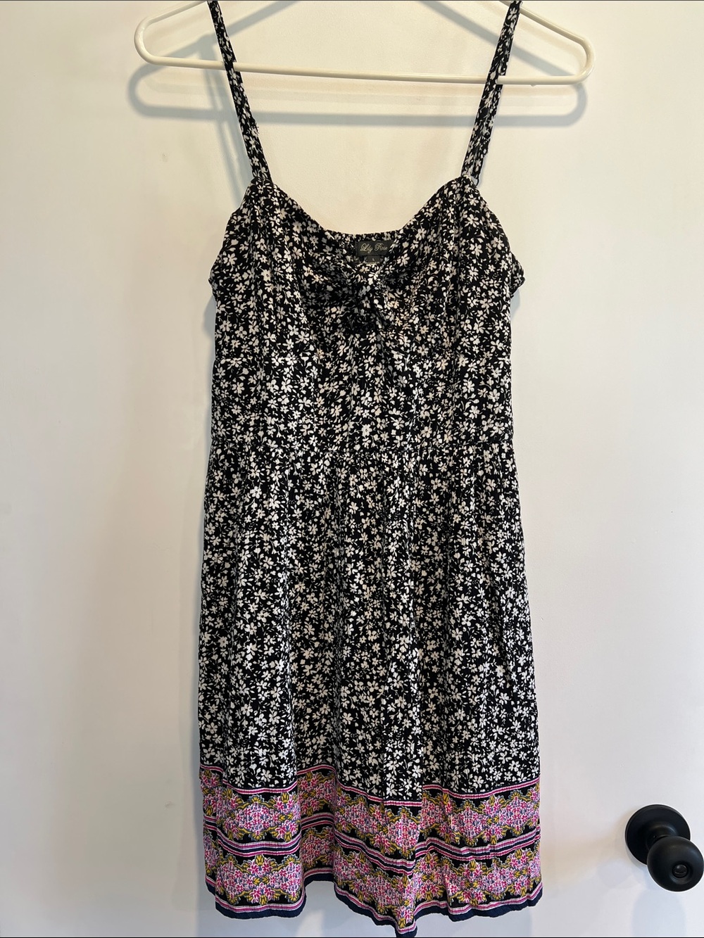Lily Rose Black Floral Mini Dress with Pink Border